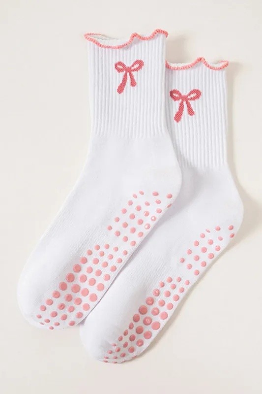 Bow Print Non-Slip Ruffle Grip Socks sold by Beagle Boutique