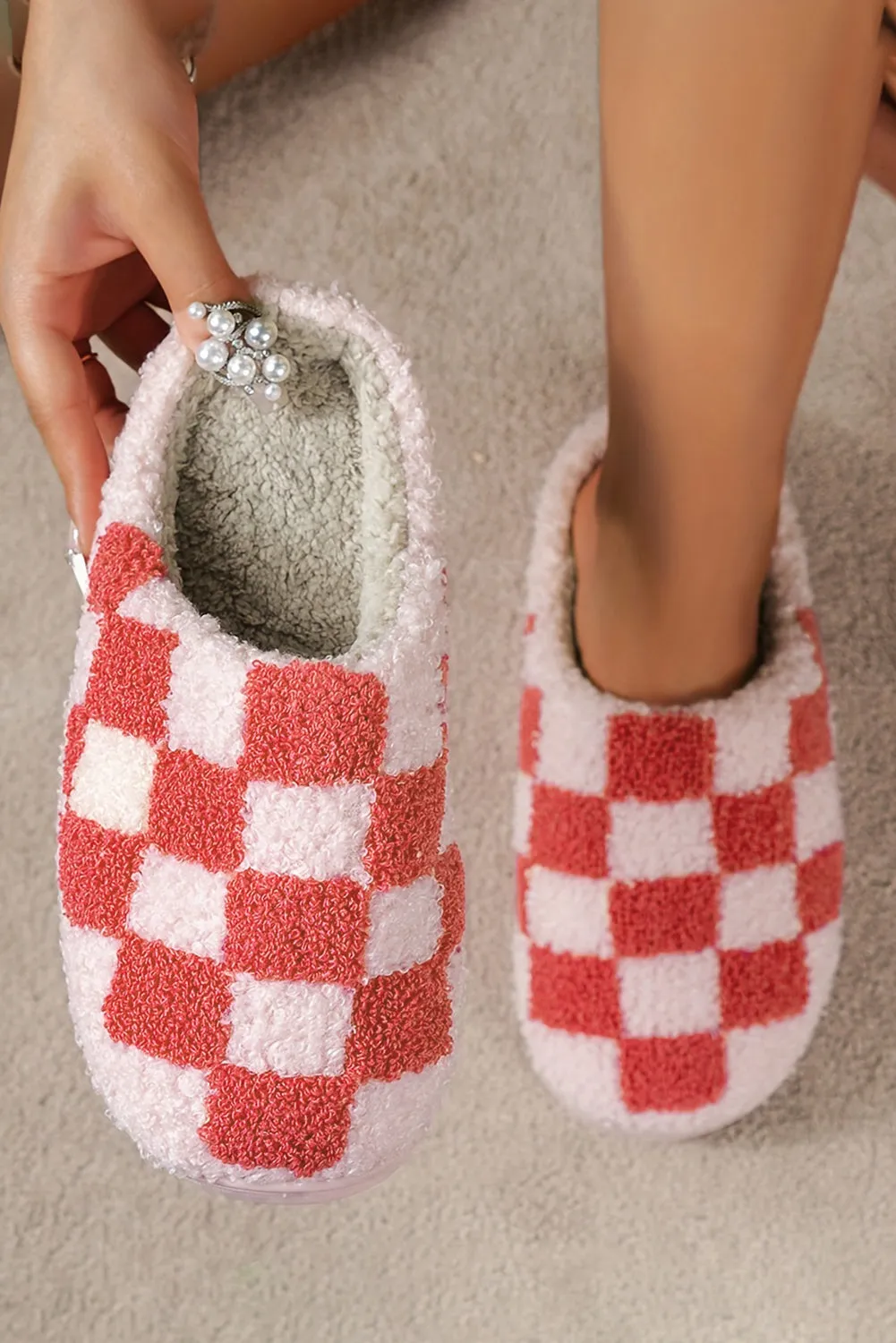 Checkered Print Fuzzy Slippers sold by Beagle Boutique