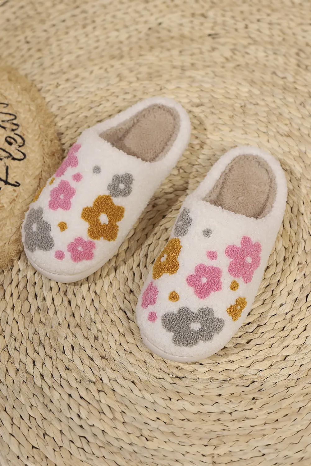 White Floral Fuzzy Slippers sold by Beagle Boutique product image thumbnail 3