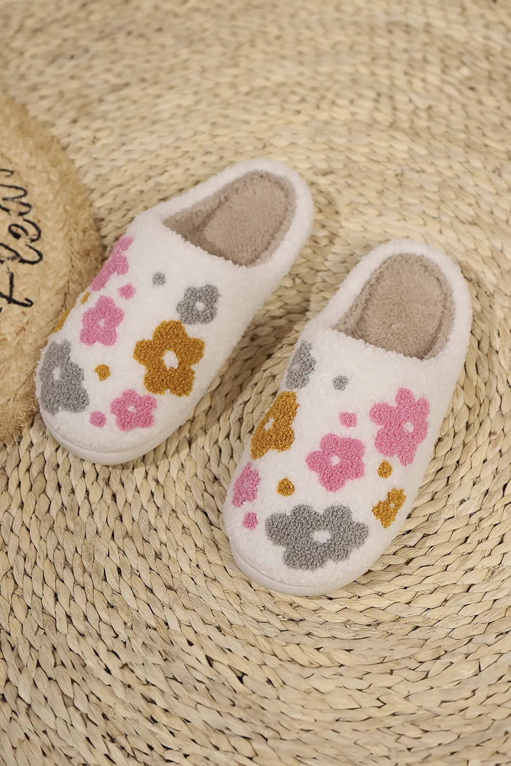 White Floral Fuzzy Slippers sold by Beagle Boutique product image thumbnail 5