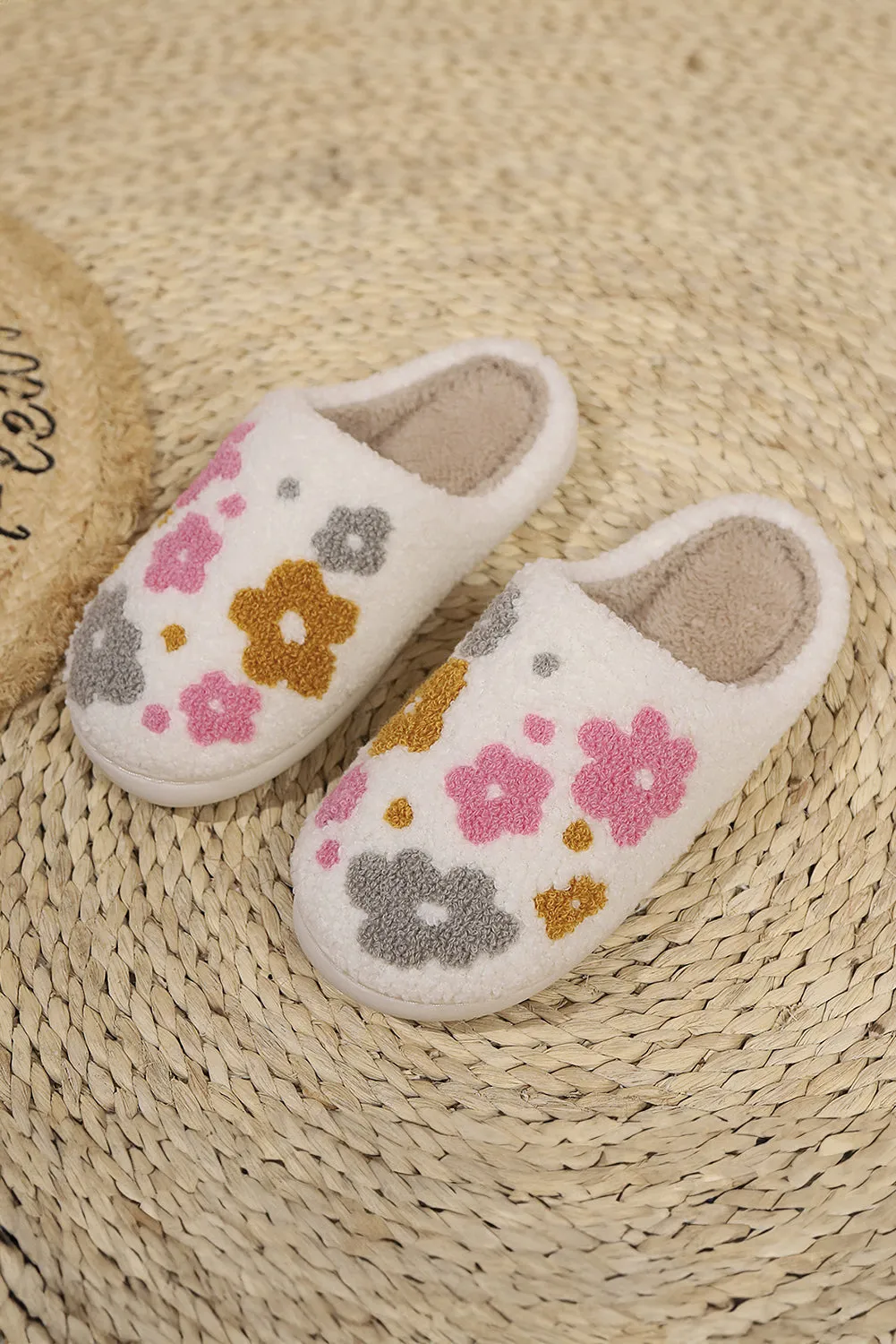 White Floral Fuzzy Slippers sold by Beagle Boutique product image thumbnail 2