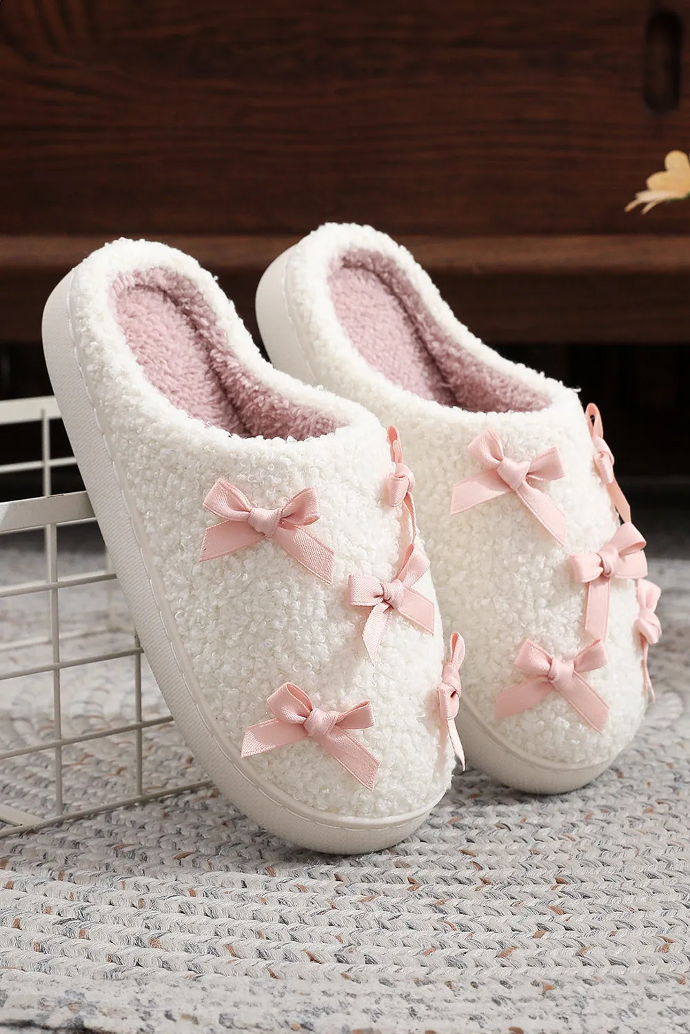 White Cute Bow Decor Plush House Slipper sold by Beagle Boutique product image thumbnail 4