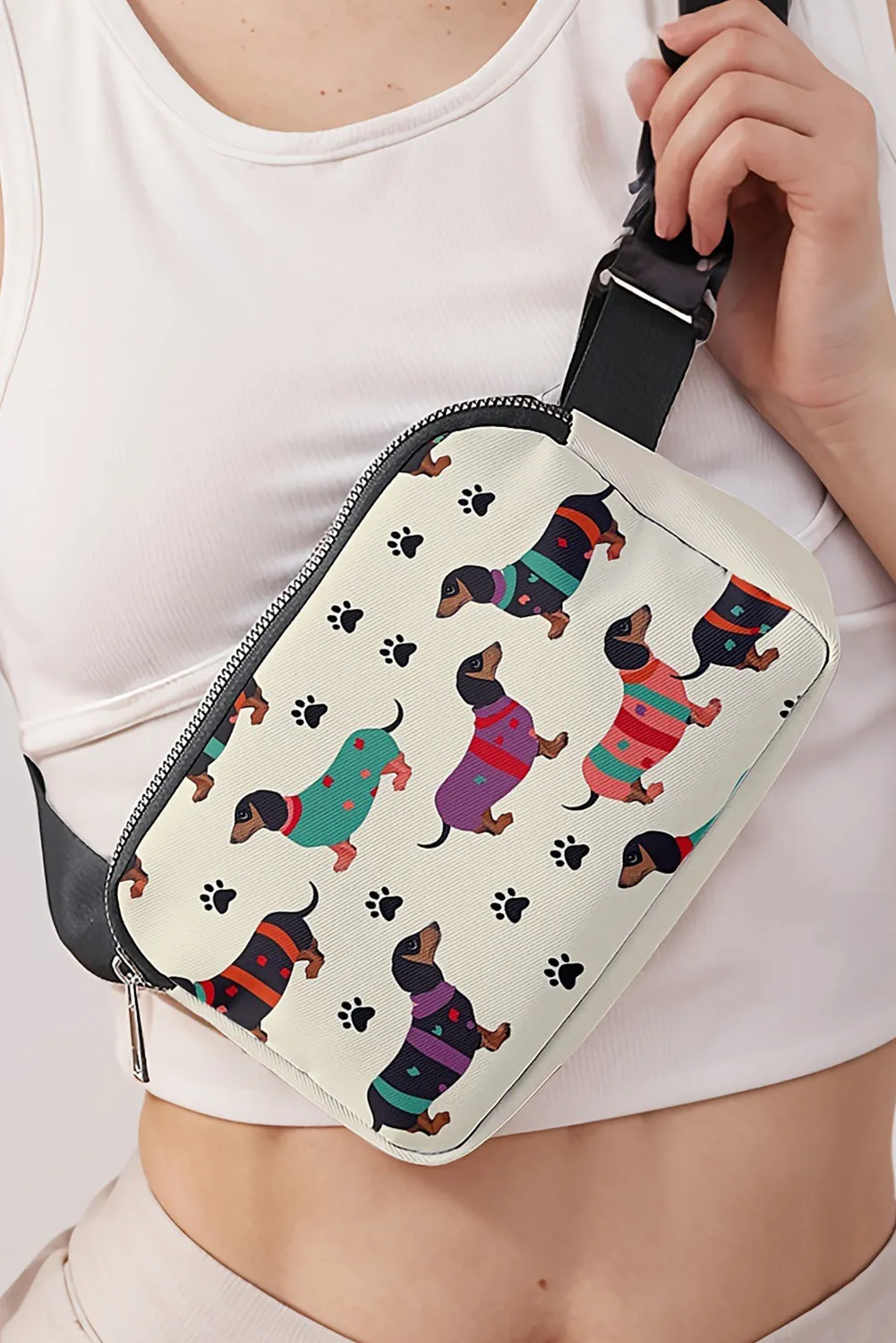Dachshund Walking Footprint PU Crossbody Bag sold by Beagle Boutique