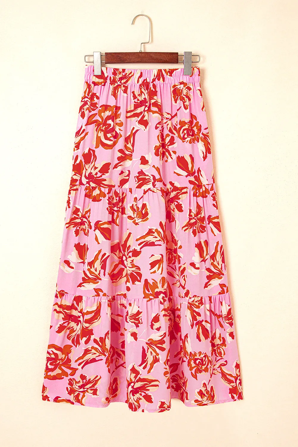 Bohemian Floral Print Tiered Maxi Skirt with Split sold by Beagle Boutique product image thumbnail 3