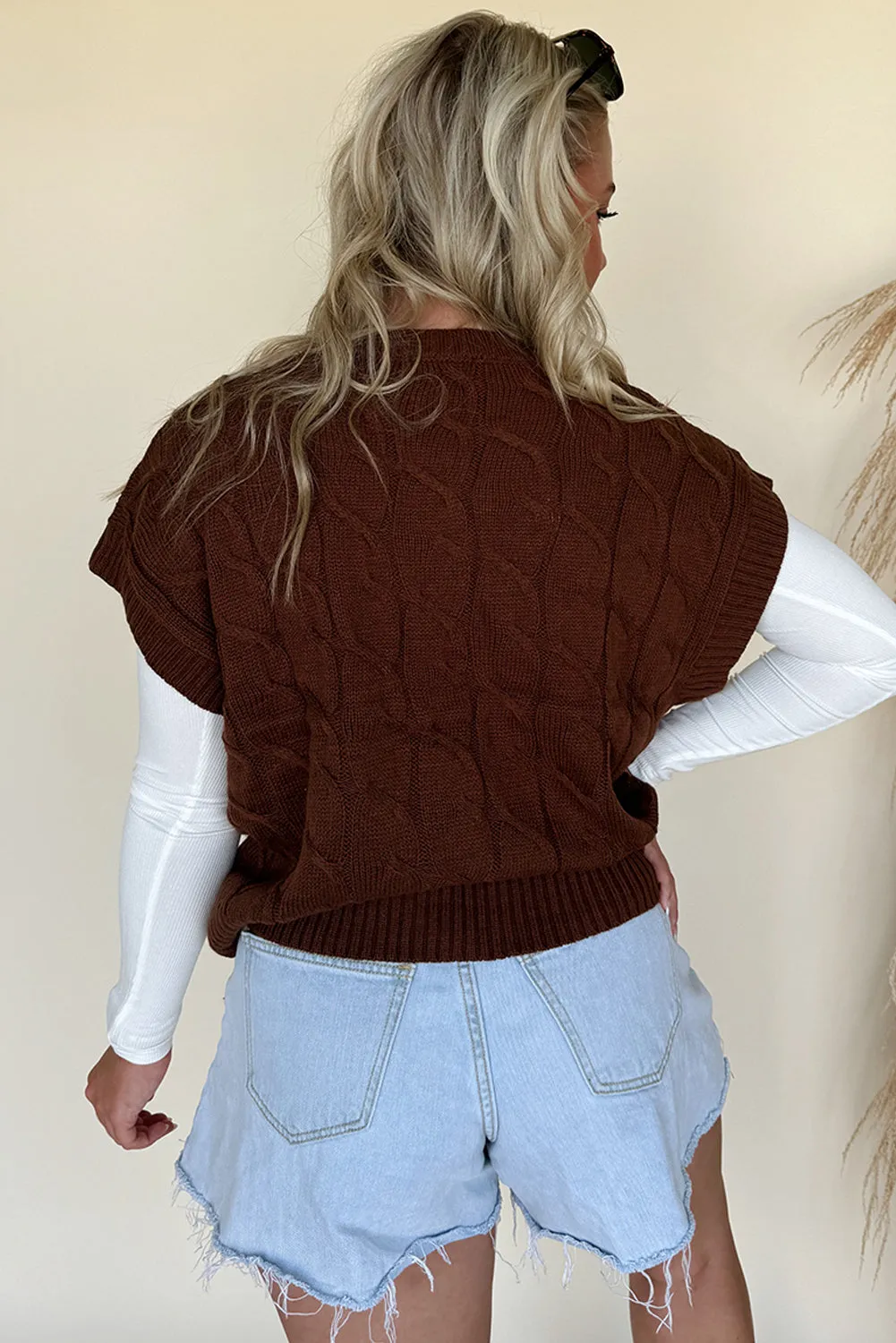 Cable Texture Crew Neck Short Sleeve Sweater Top sold by Beagle Boutique product image thumbnail 2