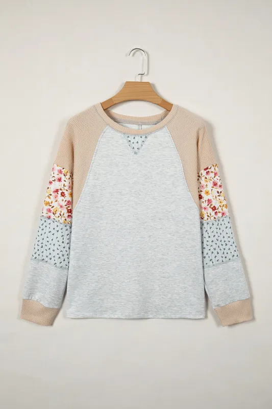 Mixed Print Raglan Sleeve Patchwork Exposed Seam Pullover Top made by Beagle Boutique