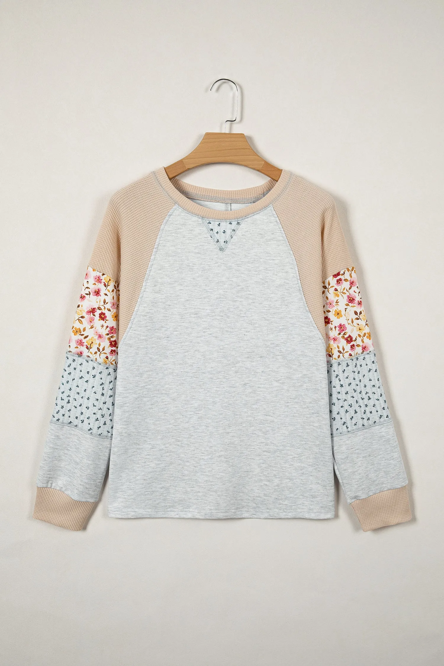 Mixed Print Raglan Sleeve Patchwork Exposed Seam Pullover Top sold by Beagle Boutique