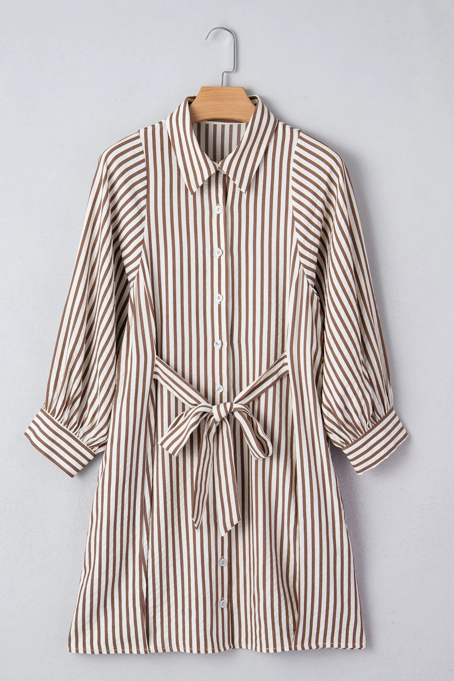 Stripe Knot Waist Puff Sleeve Button Down Mini Shirt Dress sold by Beagle Boutique