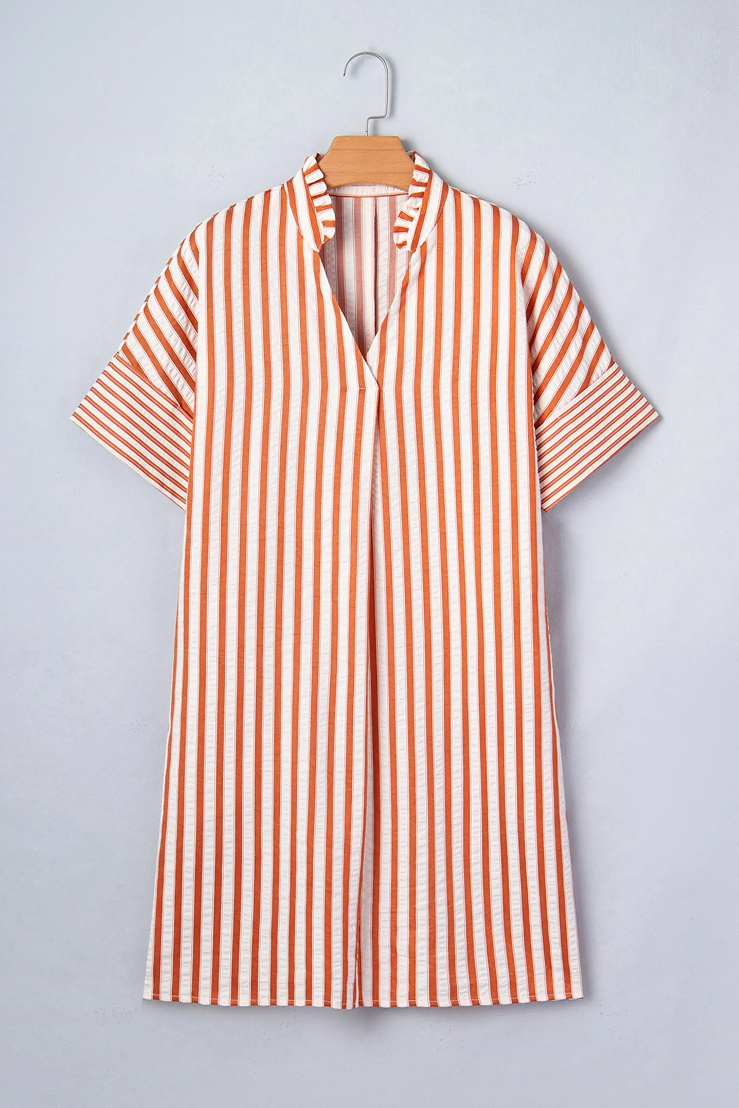 Stripe Pinched V-Neck Turn-up Cuffs Shift Mini Dress sold by Beagle Boutique