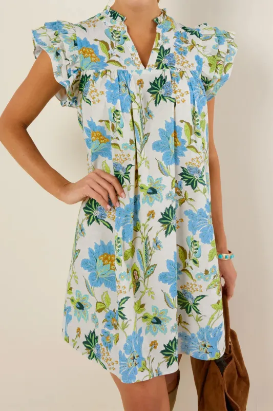 Floral Print V-Neck Triple Ruffle Short Sleeve Shift Mini Dress made by Beagle Boutique