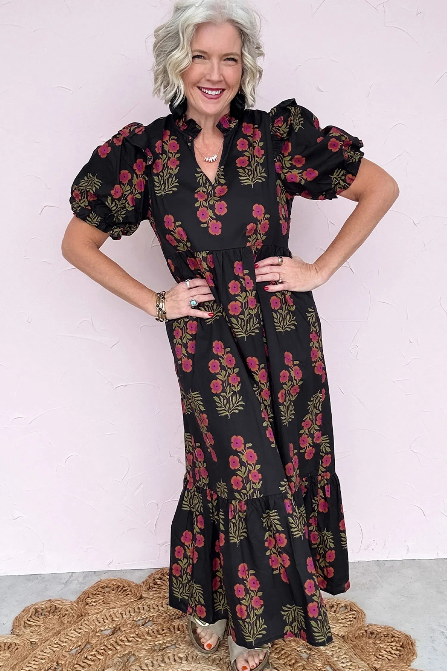 Floral Short Bubble Sleeve Tiered Maxi Dress sold by Beagle Boutique product image thumbnail 4