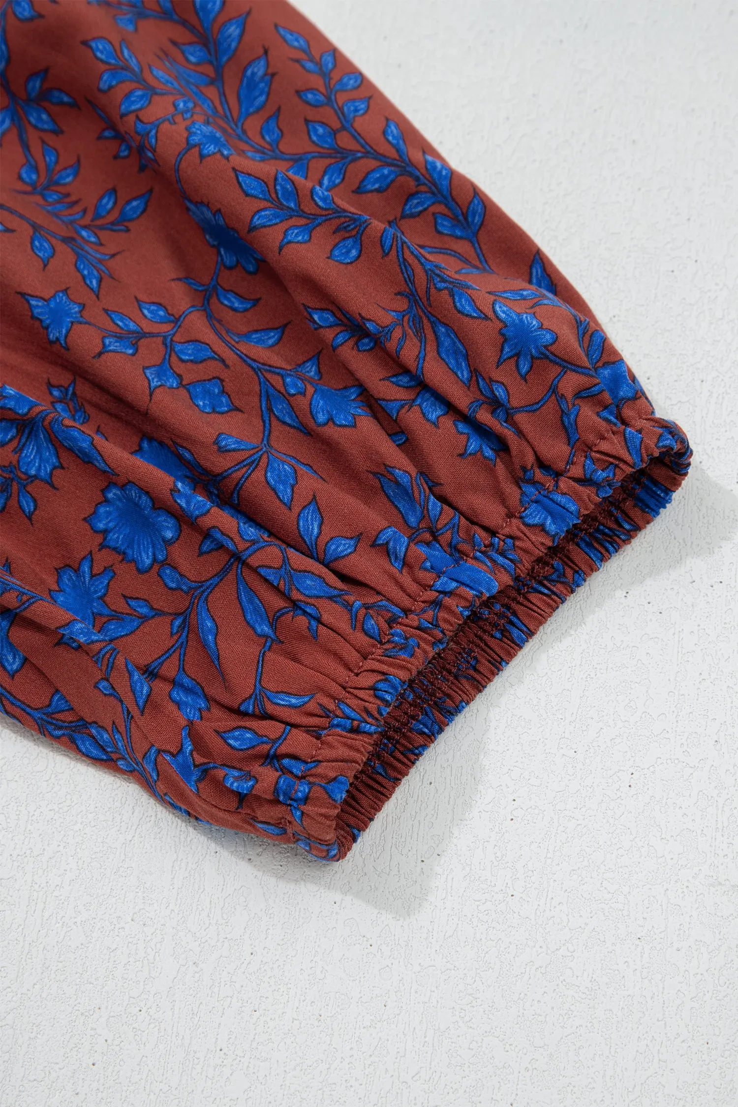 Brown 3/4 Puff Sleeve Tiered Loose Floral Dress sold by Beagle Boutique product image thumbnail 5