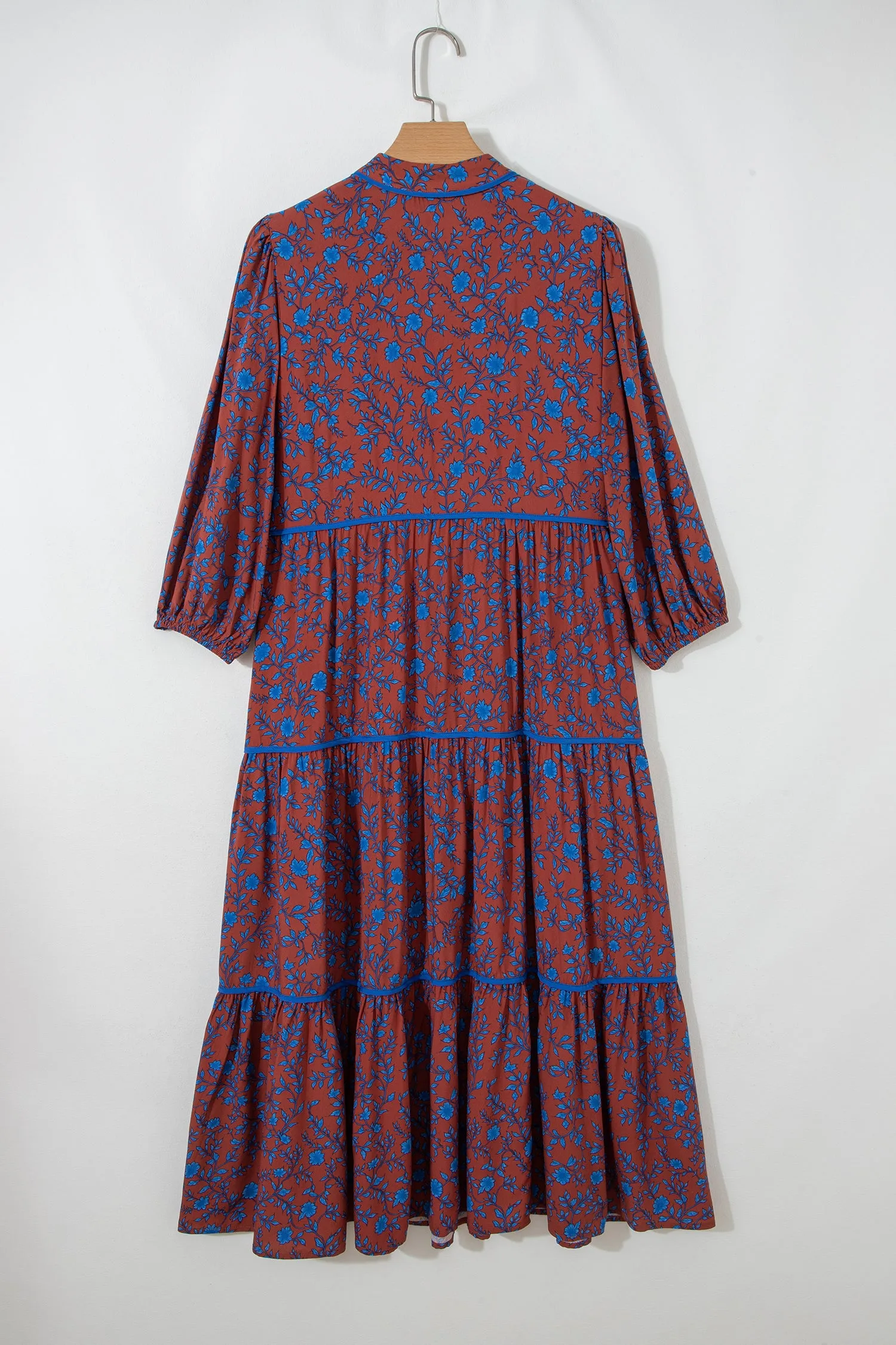 Brown 3/4 Puff Sleeve Tiered Loose Floral Dress sold by Beagle Boutique product image thumbnail 2