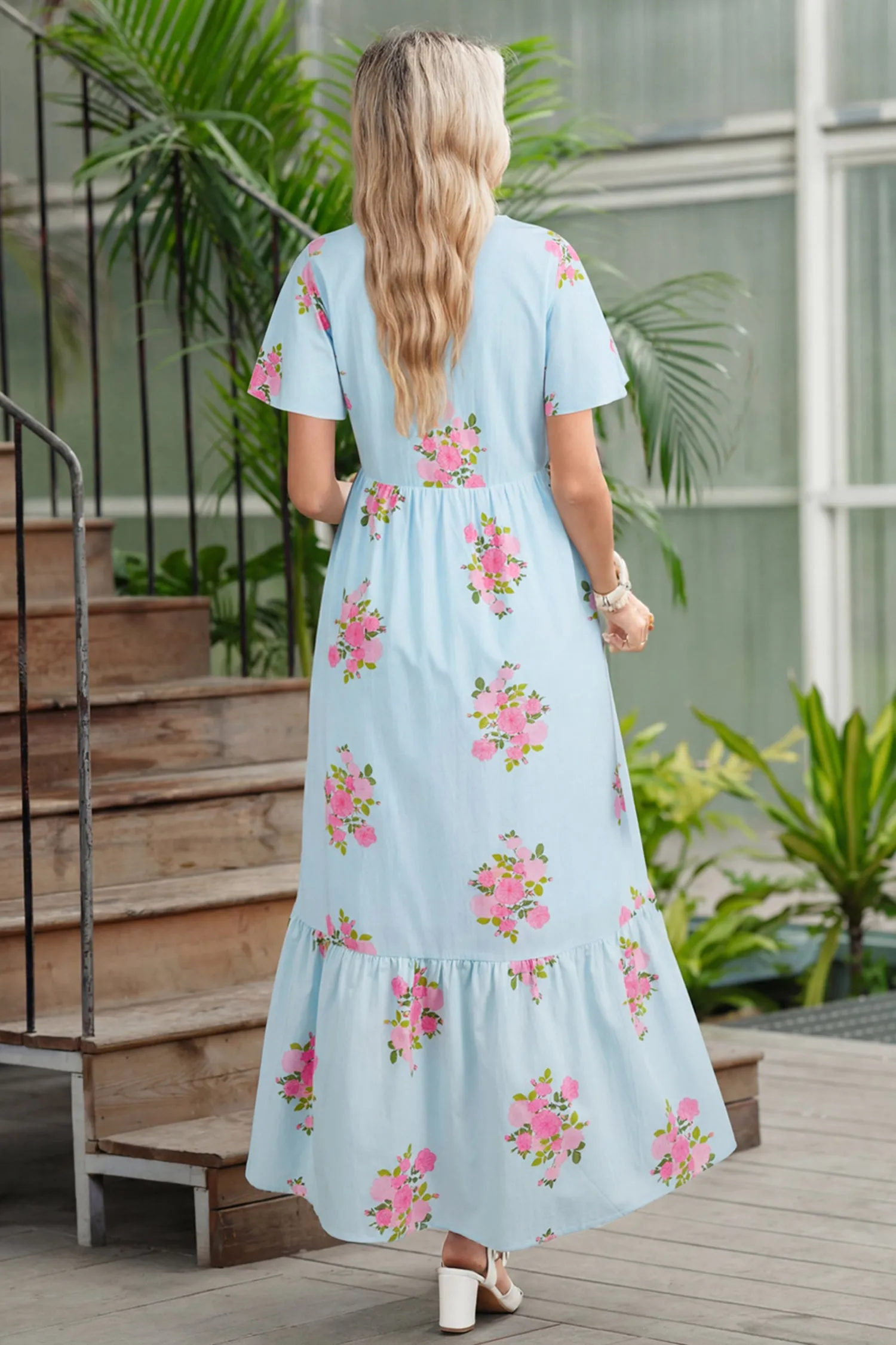 Notched Neck Flutter Short Sleeve Floral Print Maxi Dress sold by Beagle Boutique product image thumbnail 2