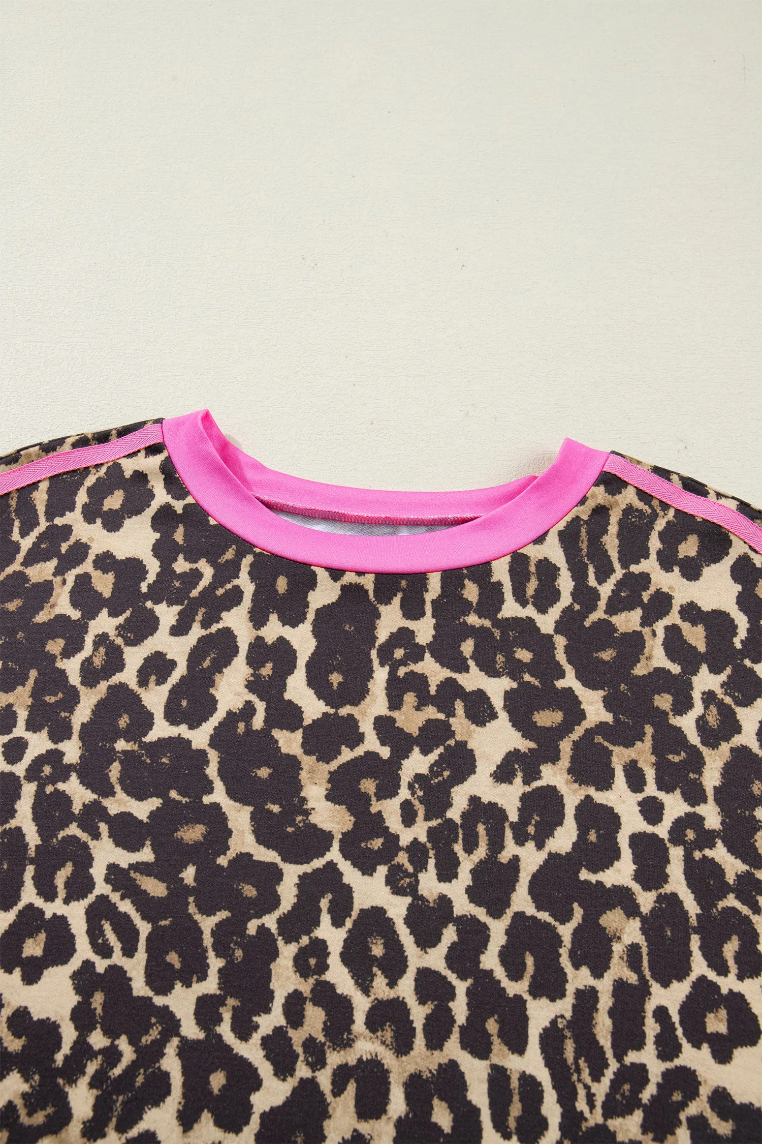 Leopard Print Contrast Varsity Striped Detail Loose T-Shirt Dress sold by Beagle Boutique product image thumbnail 5