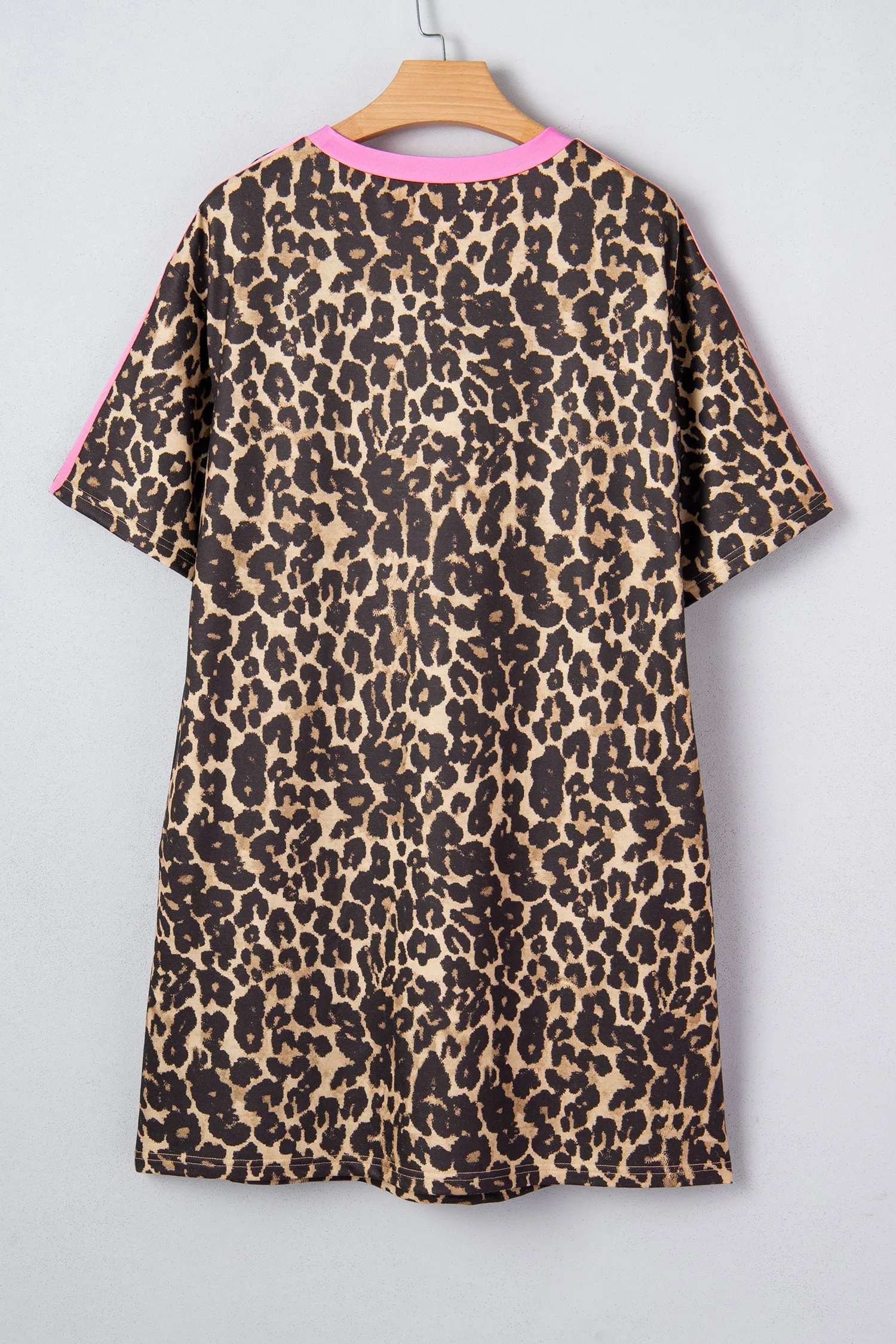 Leopard Print Contrast Varsity Striped Detail Loose T-Shirt Dress sold by Beagle Boutique product image thumbnail 4