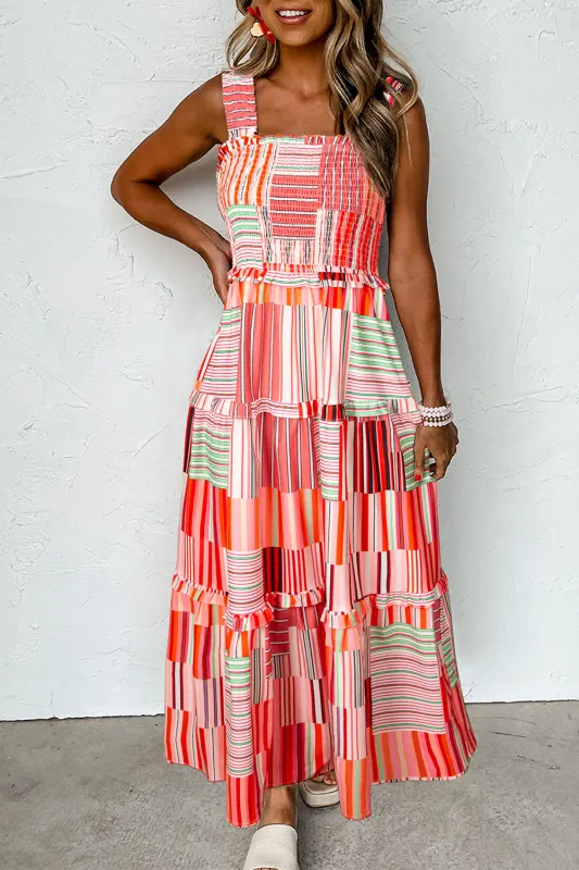 Striped Wide Straps Smocked Tiered Maxi Dress sold by Beagle Boutique