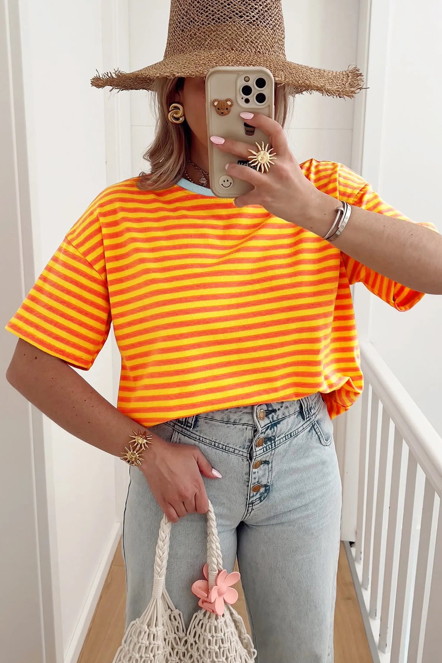 Stripe Contrast Crew Neck Drop Shoulder Loose Tee sold by Beagle Boutique product image thumbnail 2