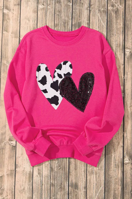 Pink Sequins Heart Patch Graphic Sweatshirt sold by Beagle Boutique