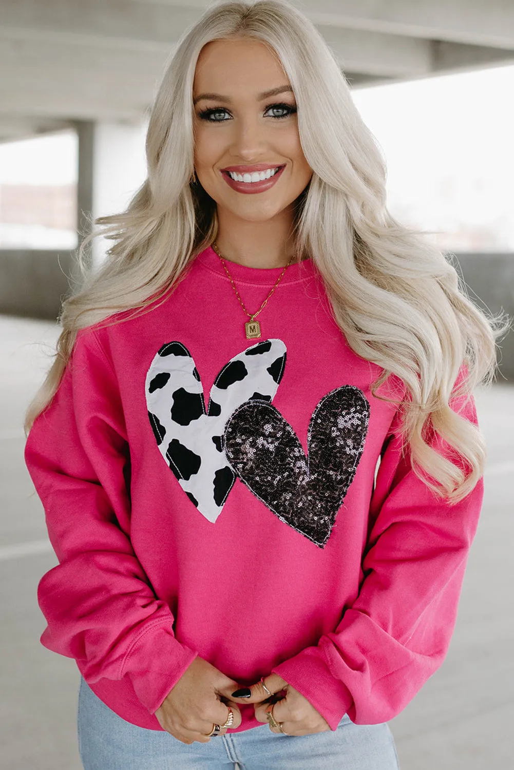 Pink Sequins Heart Patch Graphic Sweatshirt sold by Beagle Boutique product image thumbnail 5
