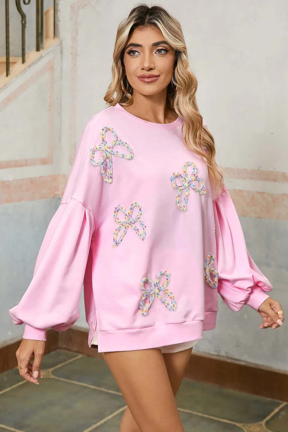 Bow Lantern Sleeve Oversized Pullover Sweatshirt sold by Beagle Boutique product image thumbnail 4