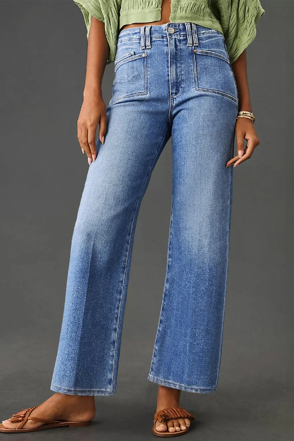 Blue Loose Straight Leg High Waist Jeans sold by Beagle Boutique