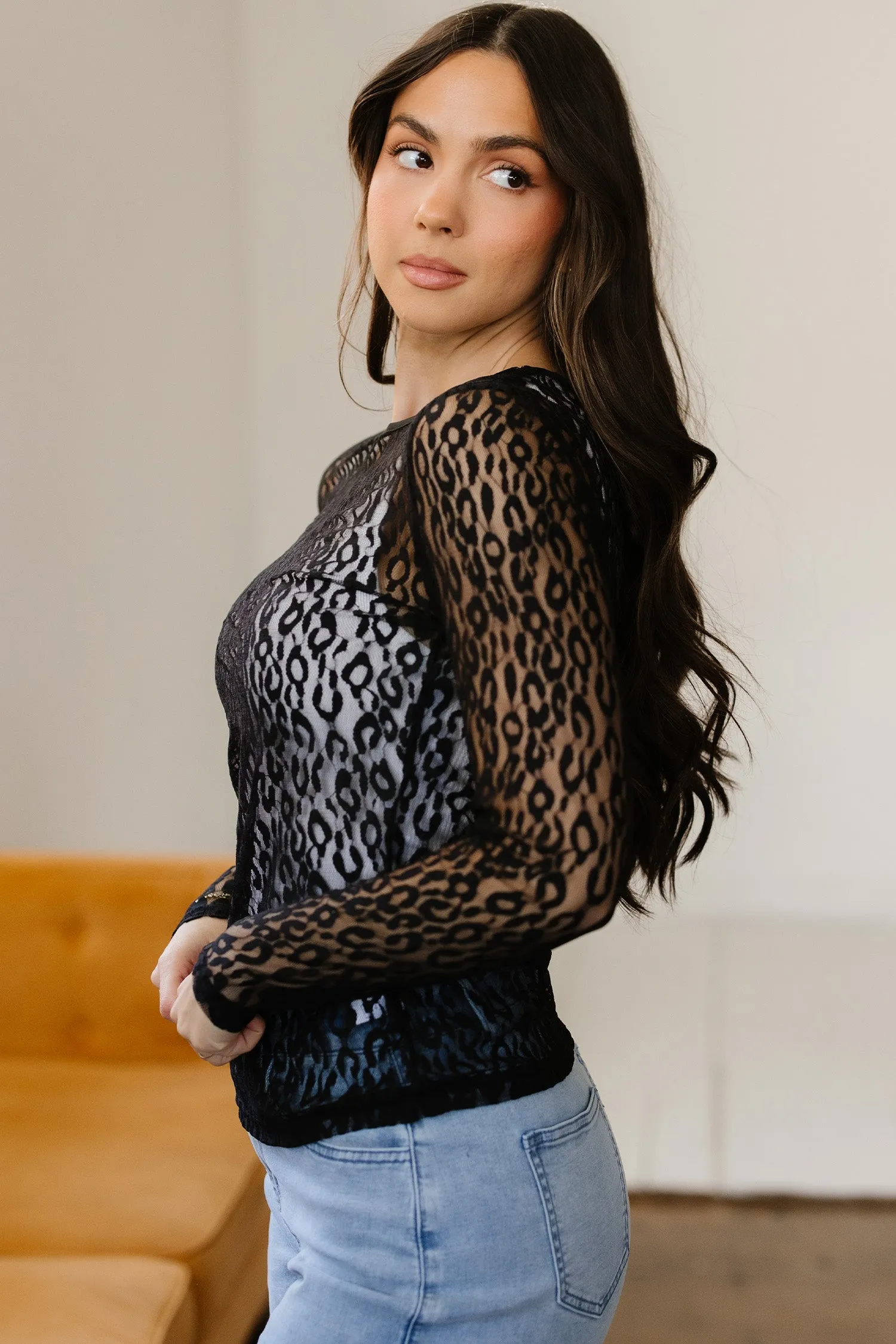 Black Leopard Pattern Sheer Mesh Long Sleeve Top sold by Beagle Boutique product image thumbnail 3