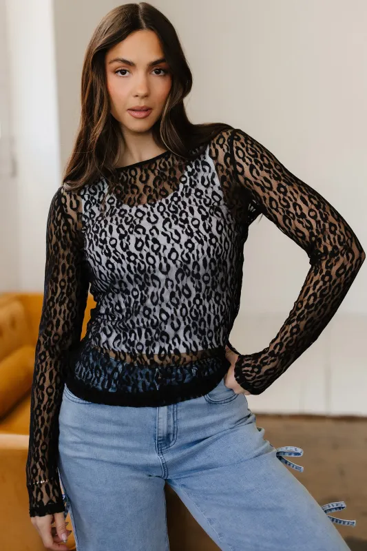 Black Leopard Pattern Sheer Mesh Long Sleeve Top made by Beagle Boutique