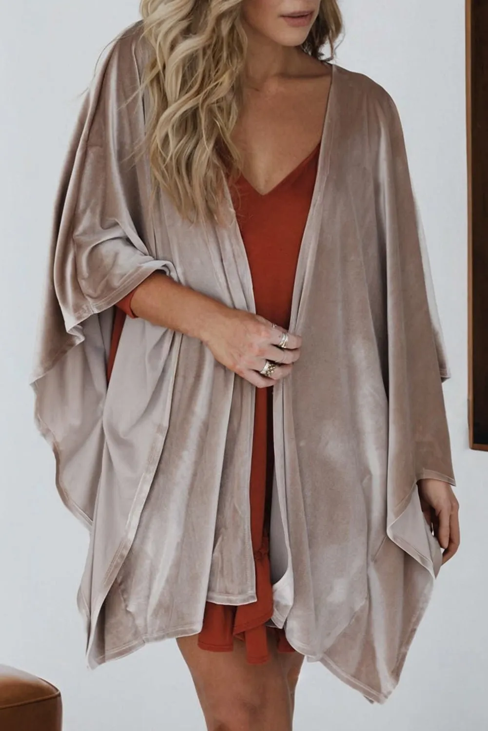 3/4 Sleeve Open Front Velvet Kimono sold by Beagle Boutique product image thumbnail 2