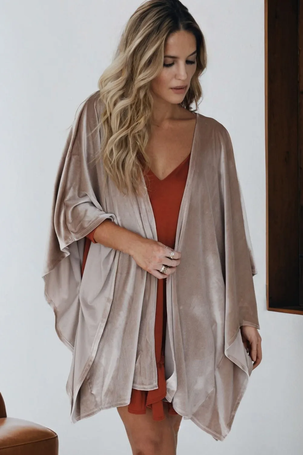 3/4 Sleeve Open Front Velvet Kimono sold by Beagle Boutique product image thumbnail 5