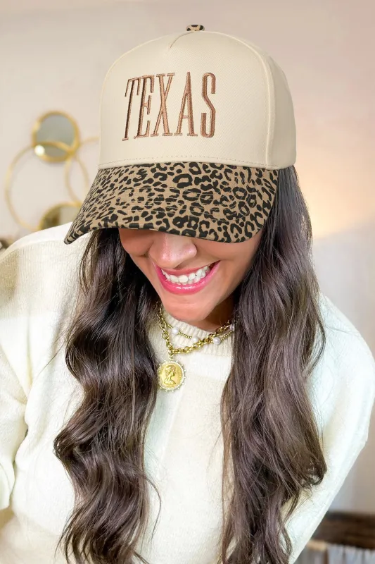 TEXAS Embroidered Leopard Contrast Baseball Cap made by Beagle Boutique