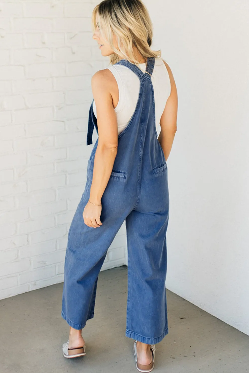 Blue Wide Leg Denim Dungarees sold by Beagle Boutique product image thumbnail 3