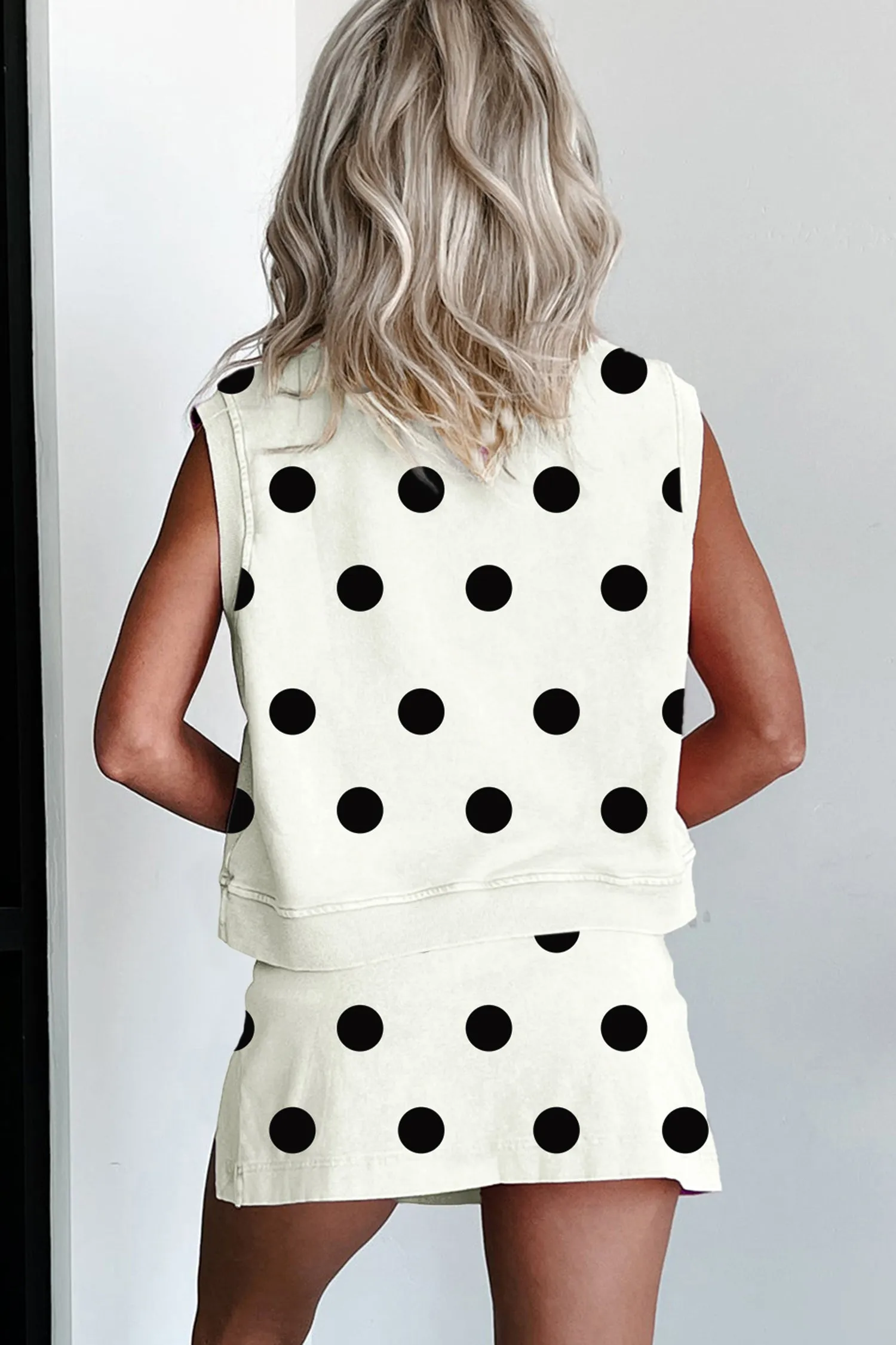 Ribbed Trim Polka Dot Print Tank Split Mini Skort Co-ord Set sold by Beagle Boutique product image thumbnail 2