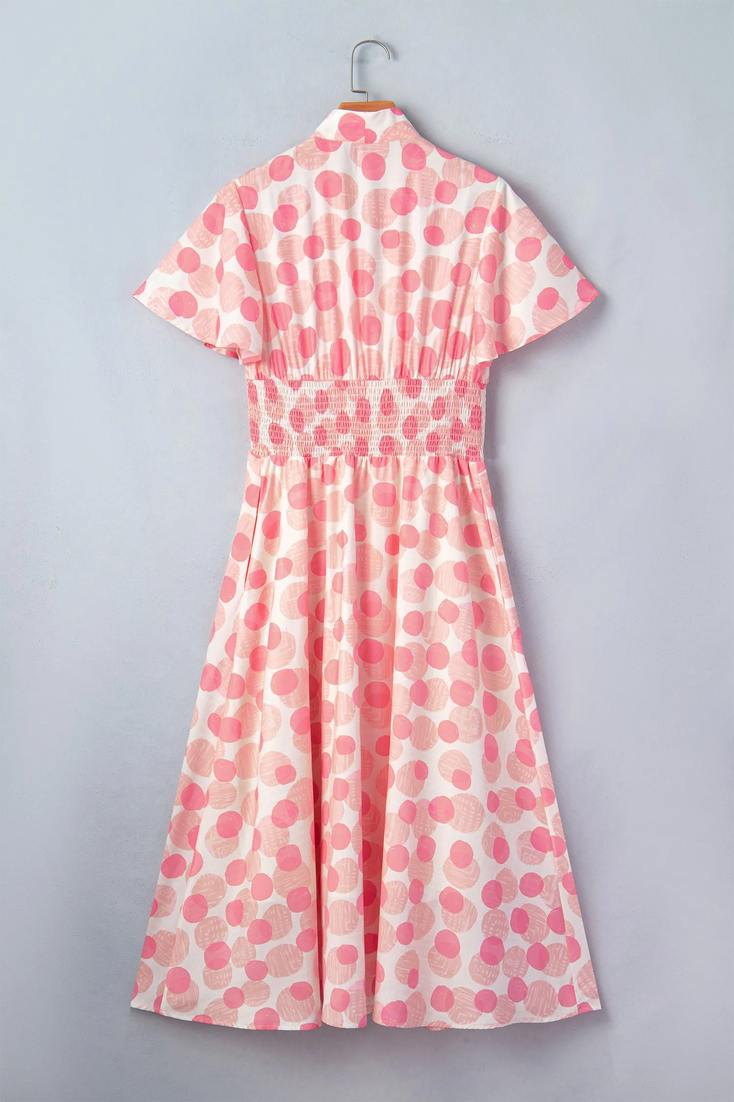 Pink Polka Dot Printed Ruffle Short Sleeve Zip Up Long Dress sold by Beagle Boutique product image thumbnail 4
