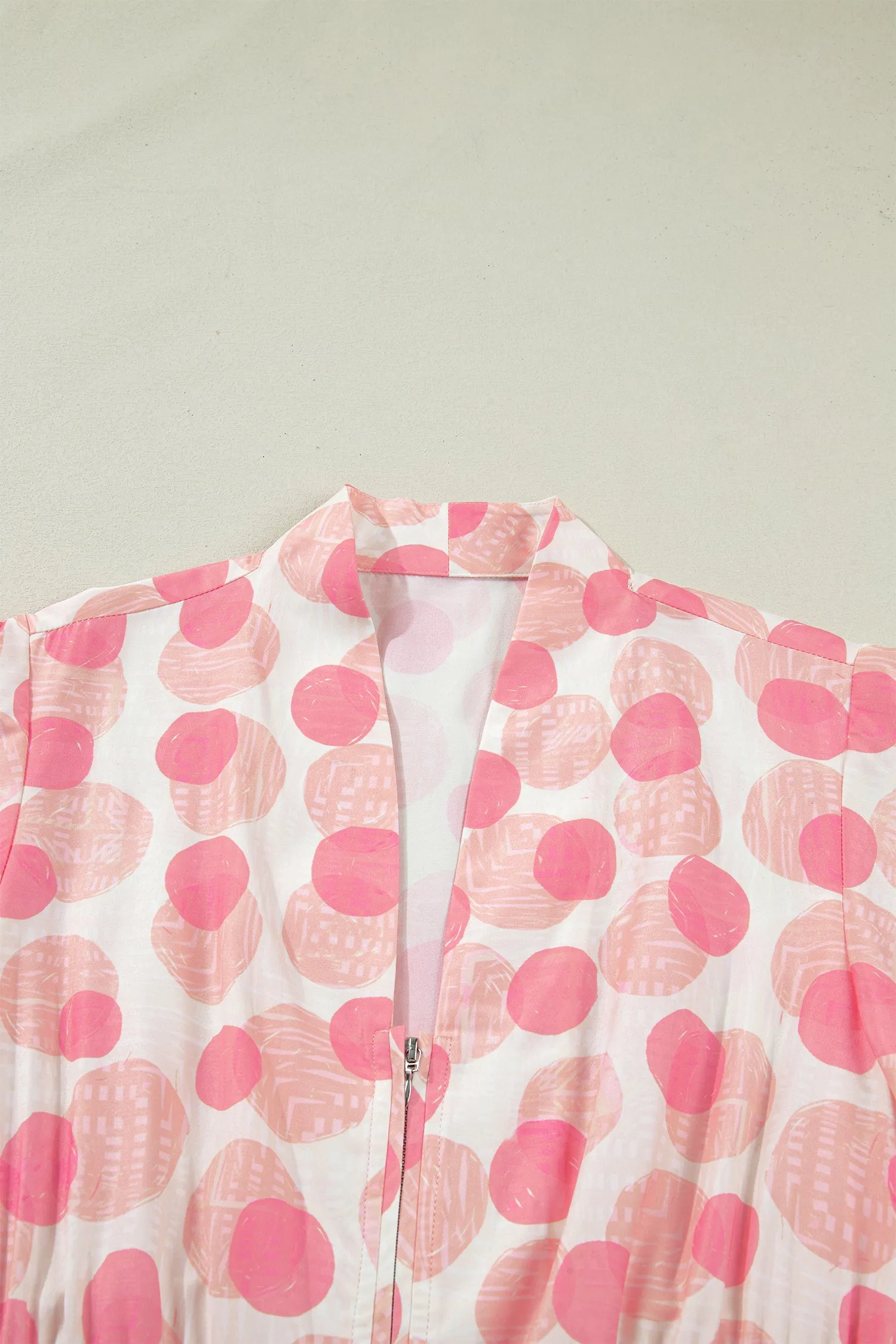 Pink Polka Dot Printed Ruffle Short Sleeve Zip Up Long Dress sold by Beagle Boutique product image thumbnail 5
