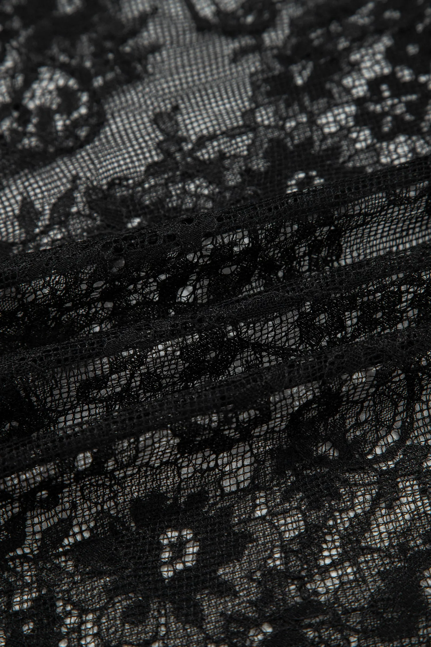 Black Asymmetric Polka Dot Print Sheer Lace Patchwork Maxi Skirt sold by Beagle Boutique product image thumbnail 5