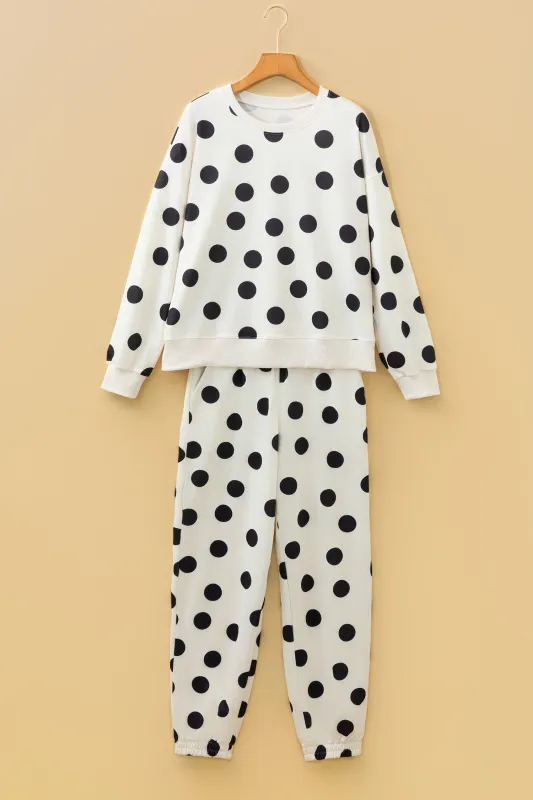 Polka Dot Print Drop Shoulder Pullover Drawstring Jogger Pant Co-ord Set made by Beagle Boutique