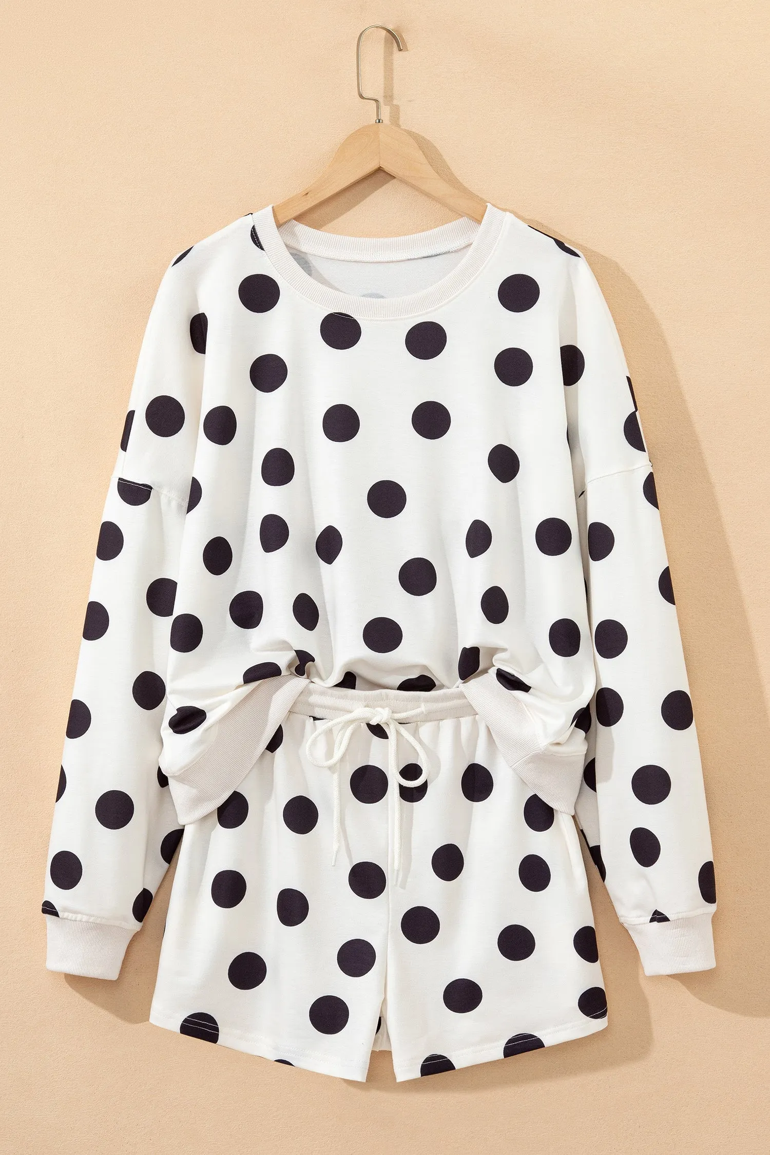 Polka Dot Print Drop Shoulder Pullover Drawstring Shorts Set sold by Beagle Boutique