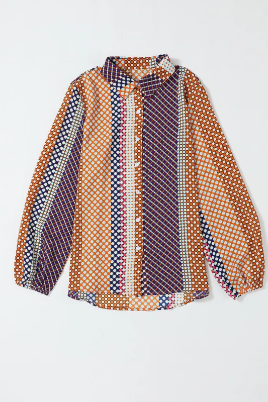 Brown Dot Print Long Sleeve Button Down Shift Shirt made by Beagle Boutique