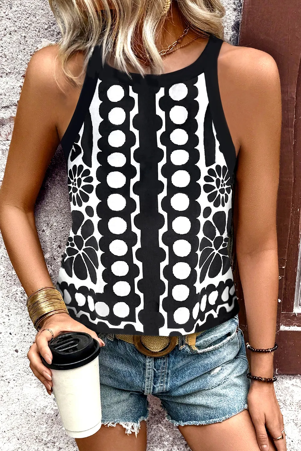 Black Geometric Print Sleeveless Top sold by Beagle Boutique product image thumbnail 2