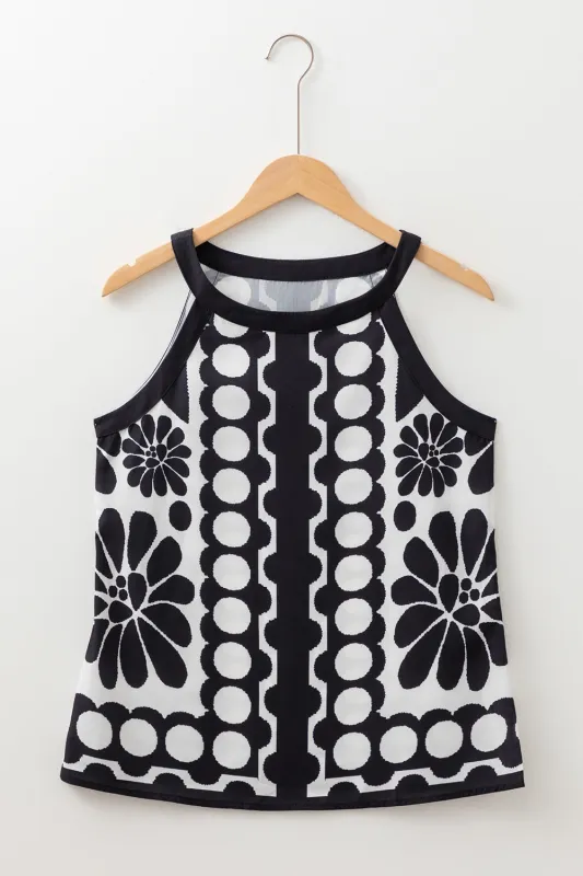 Black Geometric Print Sleeveless Top made by Beagle Boutique