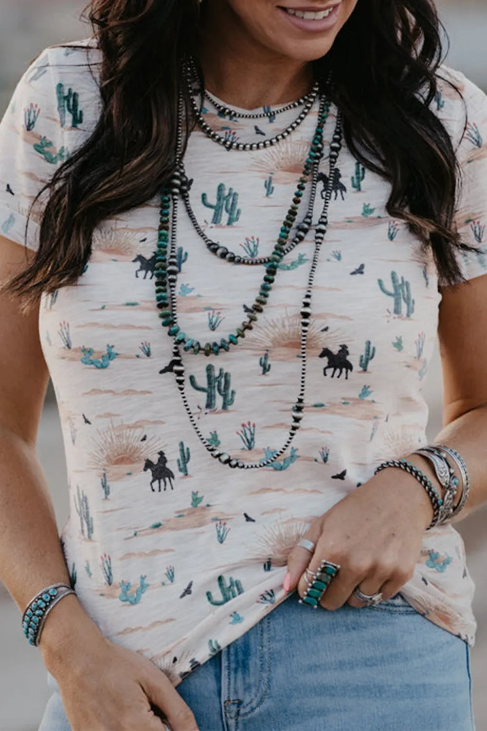 Cactus Print Crew Neck Short Sleeve T-Shirt sold by Beagle Boutique