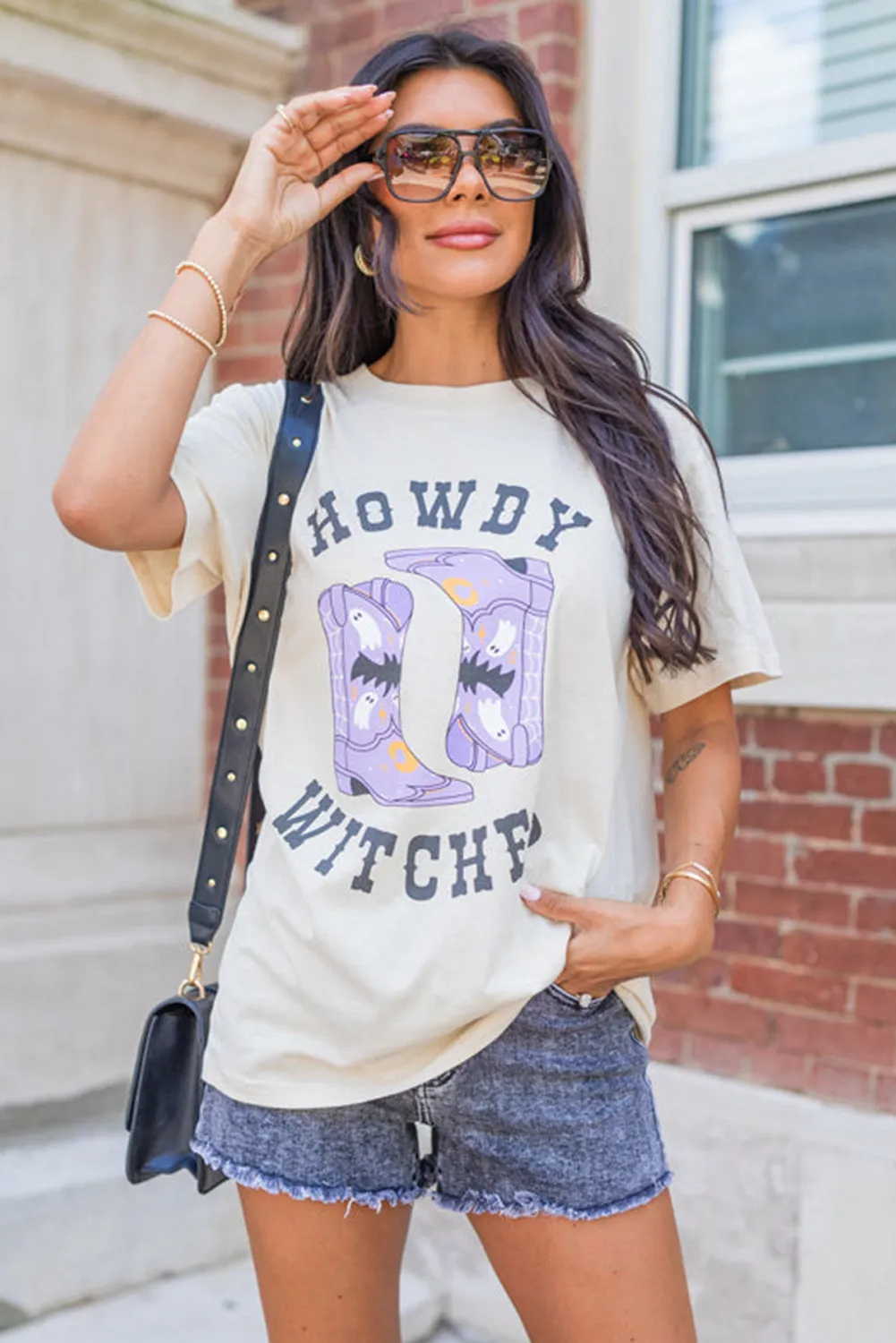White HOWDY WITCHES Boots Crewneck T-Shirt sold by Beagle Boutique product image thumbnail 3