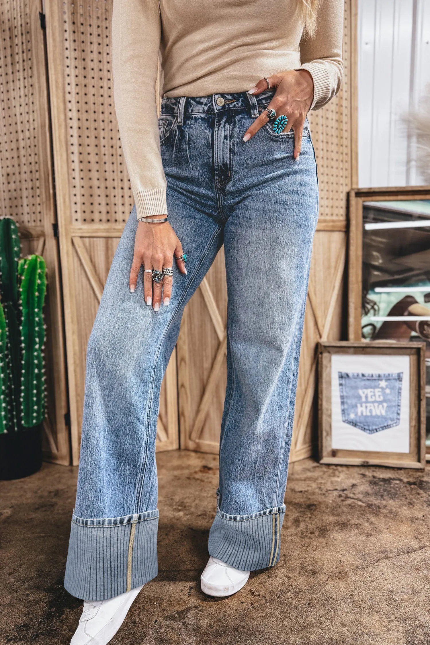 Cuffed Straight Loose Jeans sold by Beagle Boutique