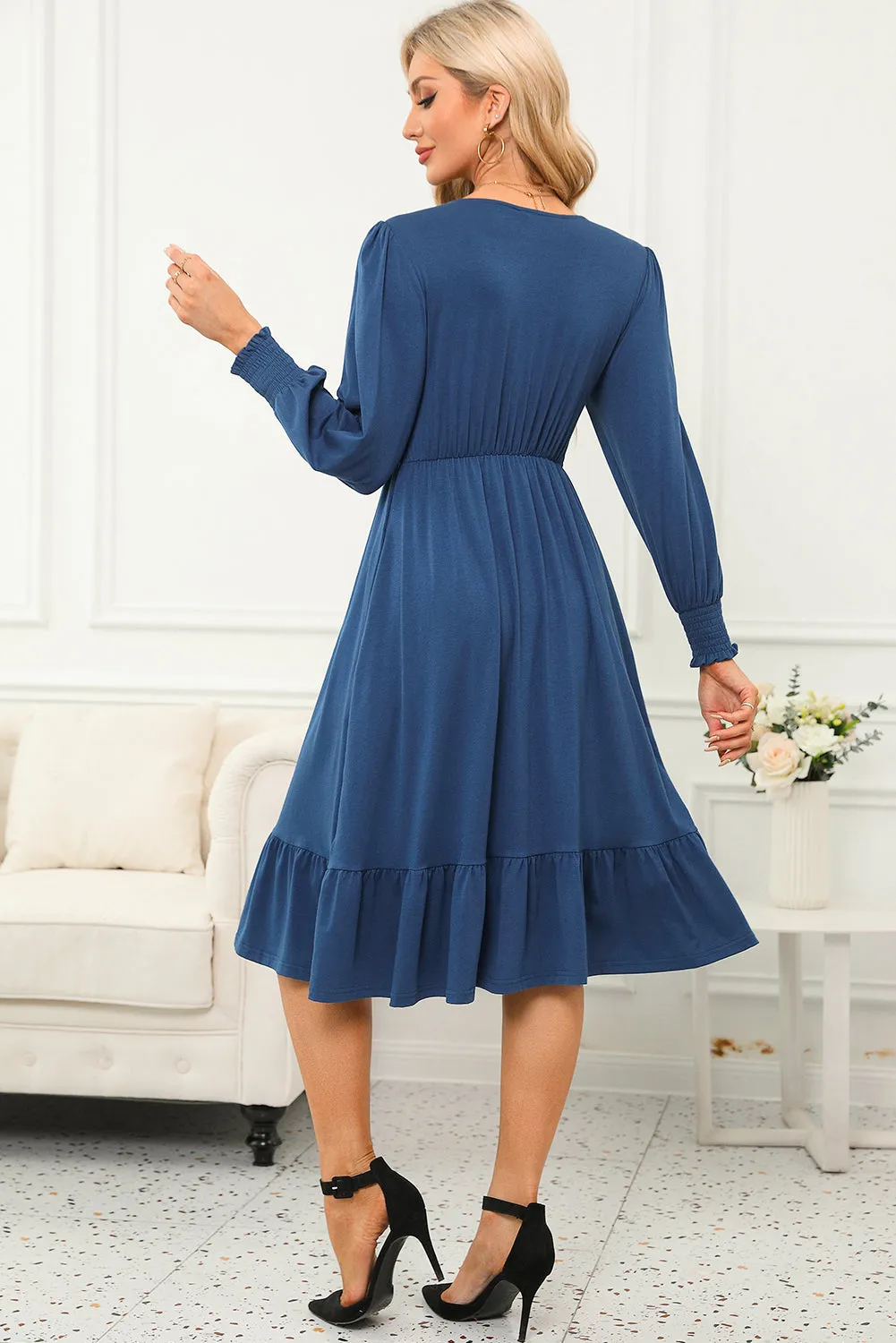 Front Twist Puff Sleeve Ruffled Dress sold by Beagle Boutique product image thumbnail 5