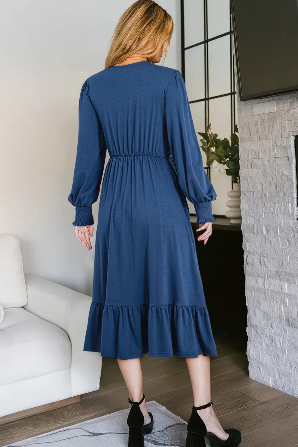 Front Twist Puff Sleeve Ruffled Dress sold by Beagle Boutique product image thumbnail 2