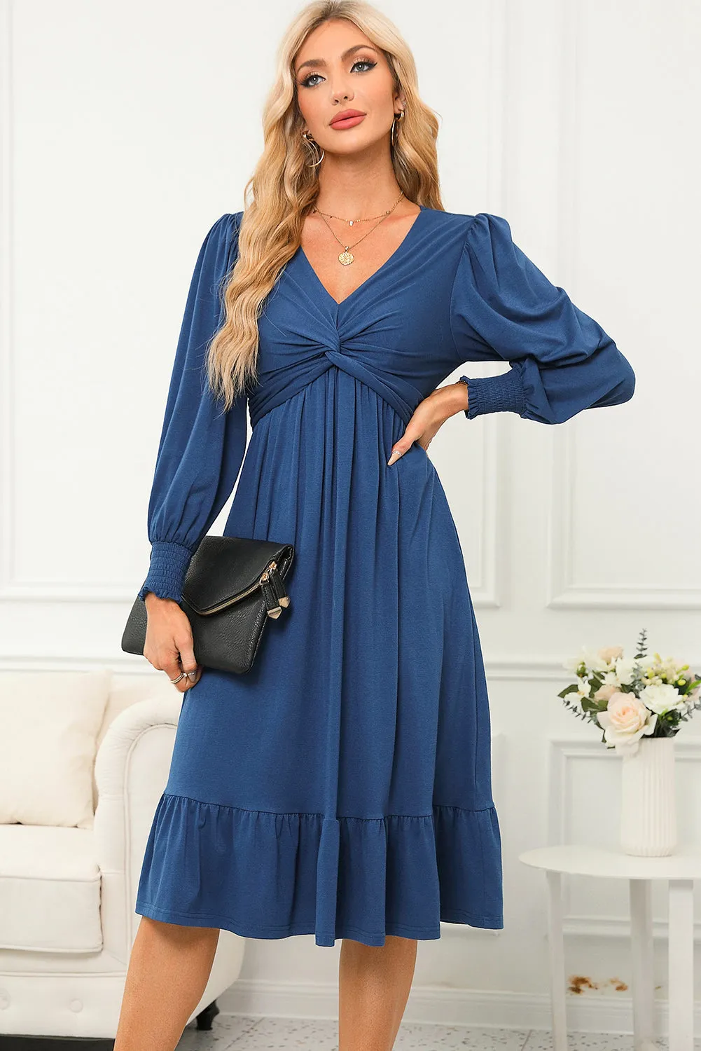 Front Twist Puff Sleeve Ruffled Dress sold by Beagle Boutique product image thumbnail 4