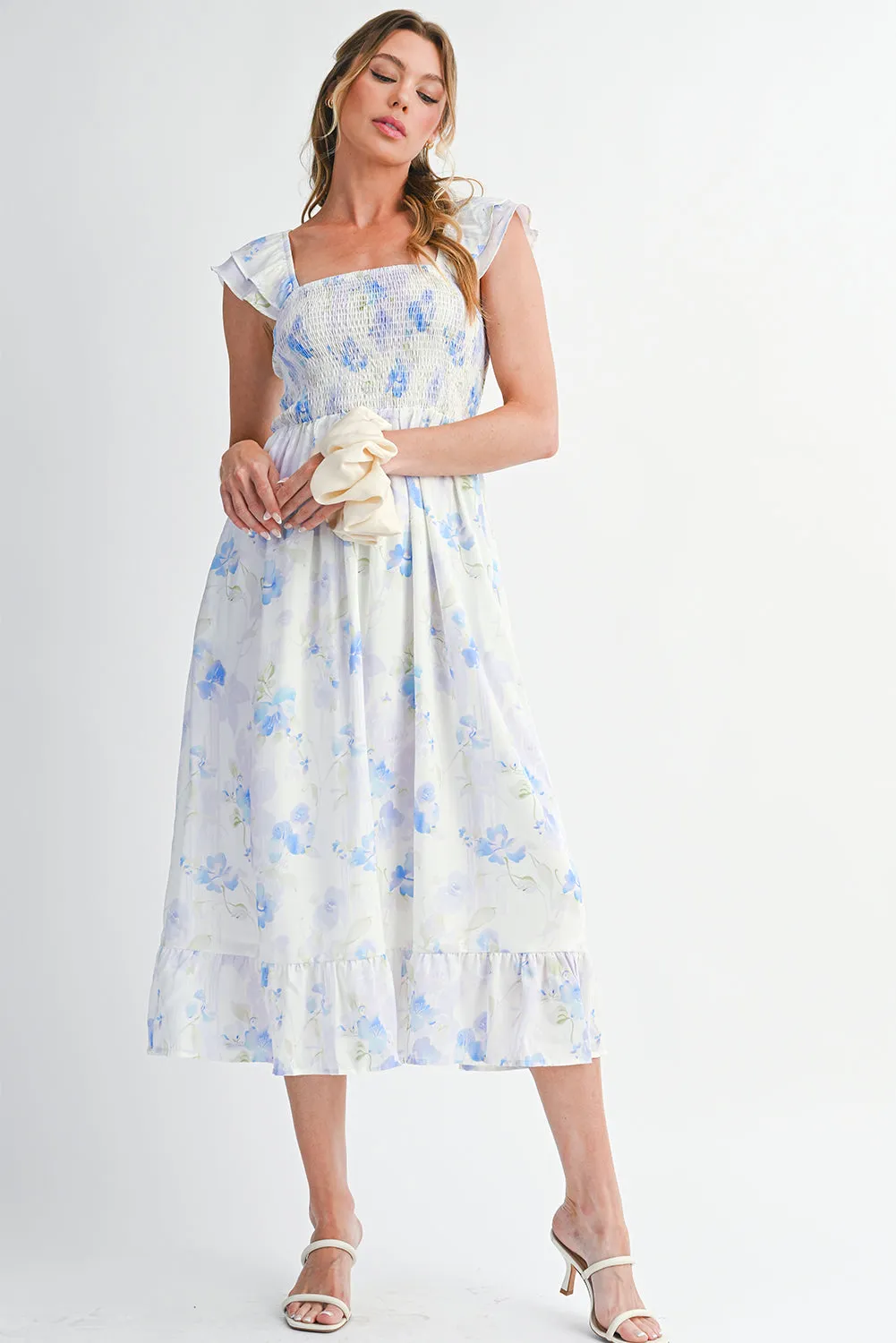 Floral Smocked Ruffle Sleeveless Long Dress sold by Beagle Boutique