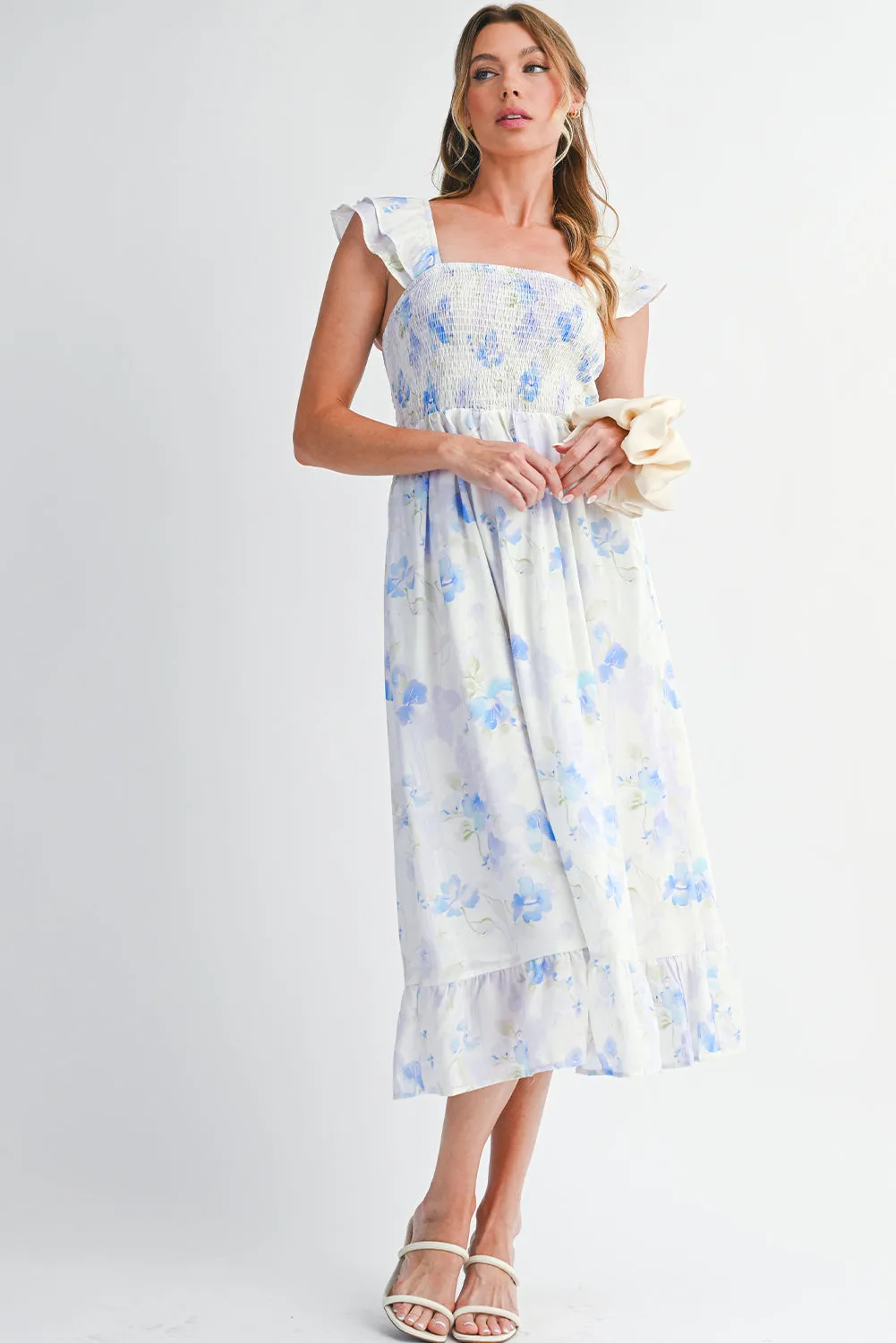 Floral Smocked Ruffle Sleeveless Long Dress sold by Beagle Boutique product image thumbnail 4