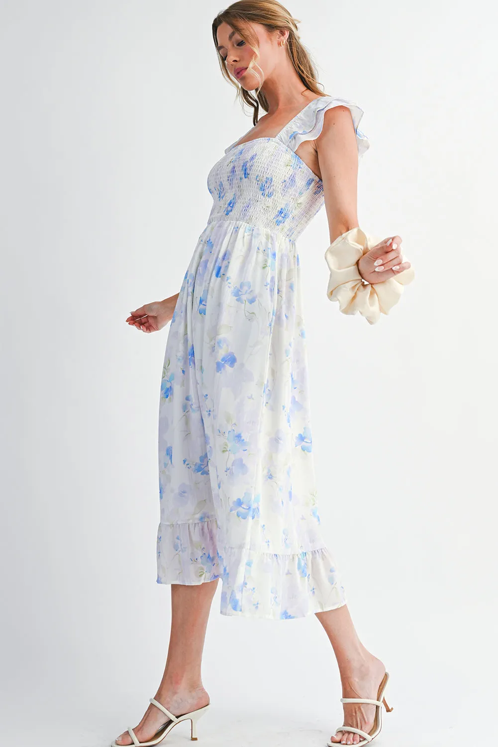 Floral Smocked Ruffle Sleeveless Long Dress sold by Beagle Boutique product image thumbnail 3